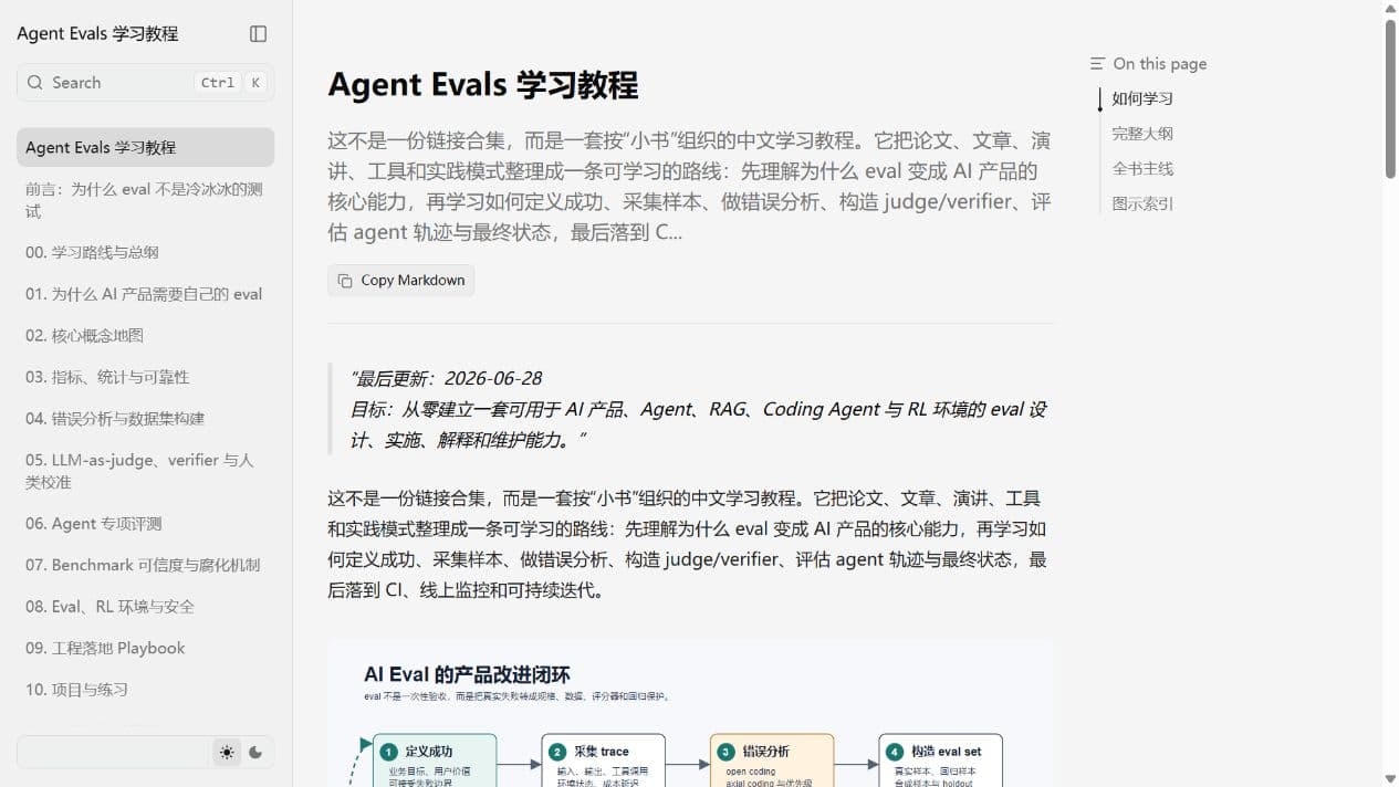 Agent Evals website homepage screenshot